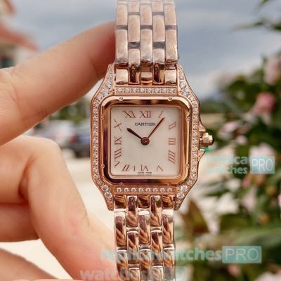 Panthere De Cartier Replica Watch Rose Gold Diamond Bezel